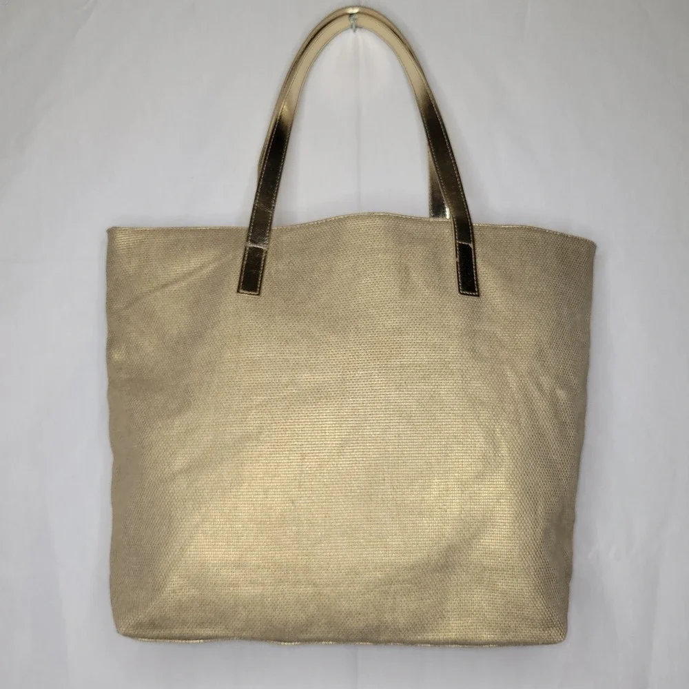 Michael Kors Gold‎ Metallic Woven Cotton Tote Bag